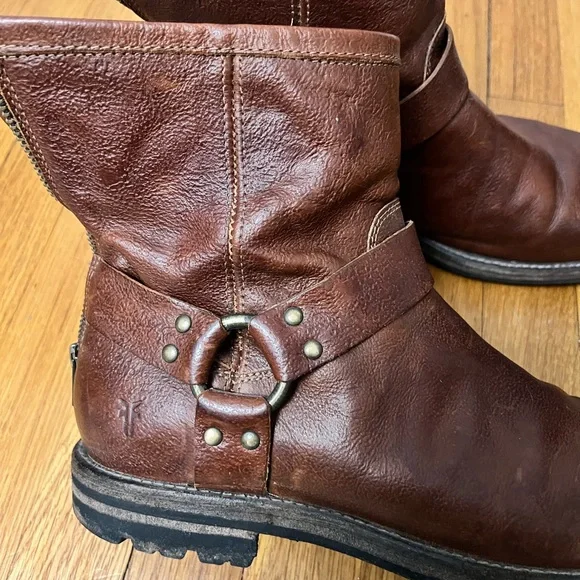 Frye Brown Leather Men's Boots harness back zipper sz 10.5 - Picture 2 of 8